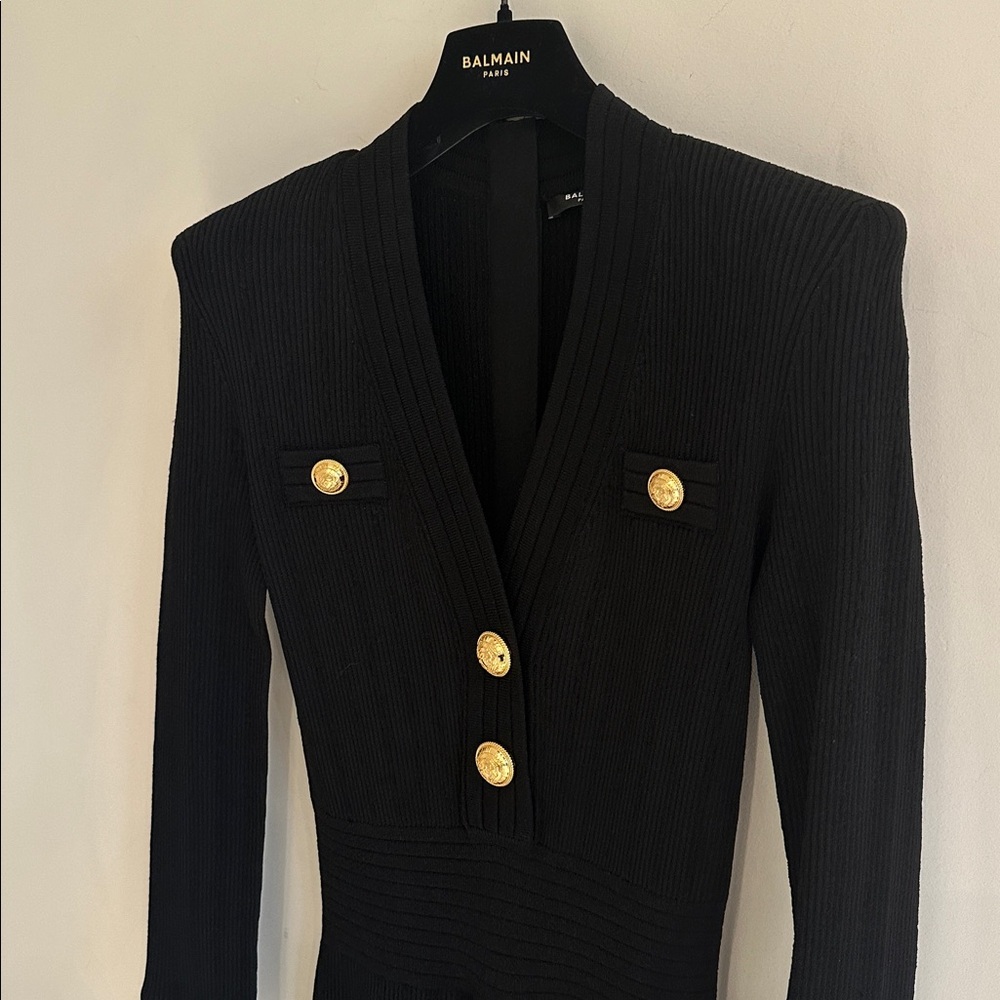 Balmain Short knitted dress with gold buttons black black - Picture 8 of 16